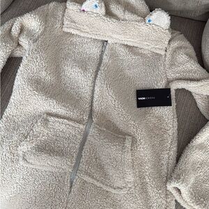 Fashion Nova Plush Teddy Sherpa Romper - Cream